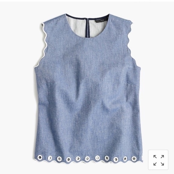 J. CREW Top Sleeveless Scallop Bohemian Summer Grommet Denim Blue Size 2 - Picture 3 of 16